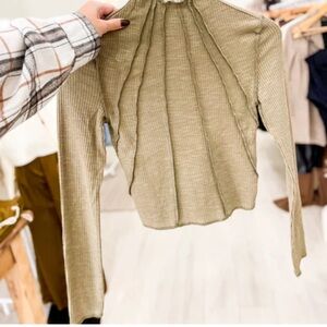 Olive Yellow  Ribbed Long Sleeve Top